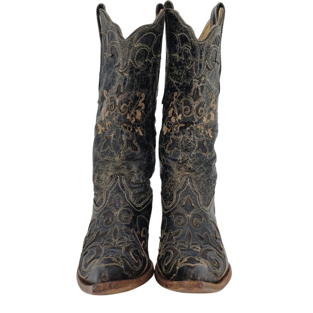 Corral Vintage Womens Size 6.5M Black Leather Cowboy Cowgirl Western Boots C2108 - Picture 15 of 16